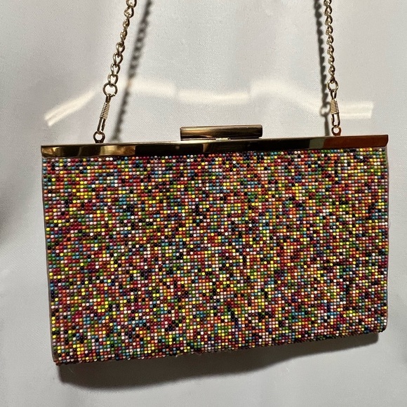 Nina Colorful Beaded Clutch or Shoulder Bag with Gold Chain - Picture 2 of 7
